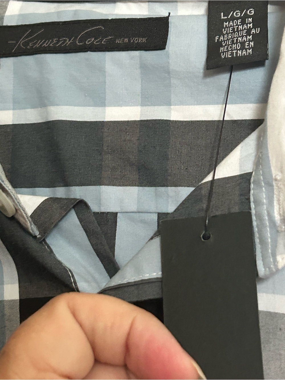 Mens Kenneth Cole N.Y. light blue w/black plaid long-sleeve button-front shirt - Picture 2 of 12